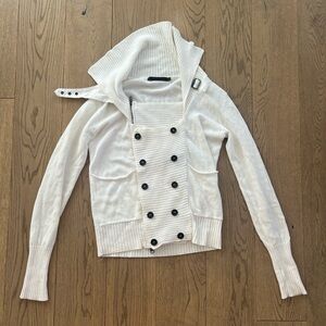 Nicholas K white cream side zip button up sweater size small